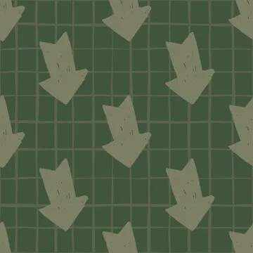 Hand drawn arrow seamless pattern on stripes background. Green arrows pattern Stock Illustration