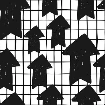 Hand drawn arrow seamless pattern on stripes background. Stock Illustration