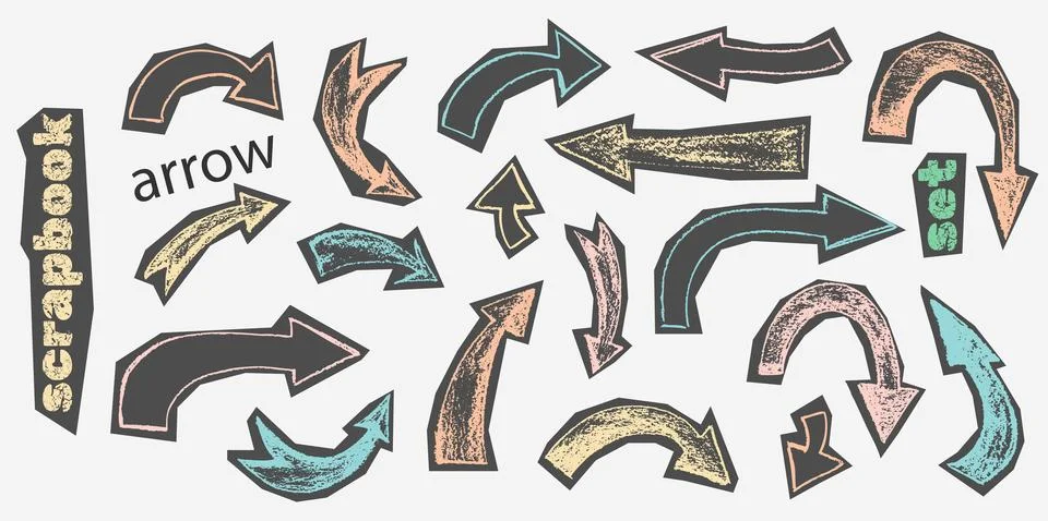 Hand-drawn arrow set with bold crayon strokes and thick Illustrazione stock