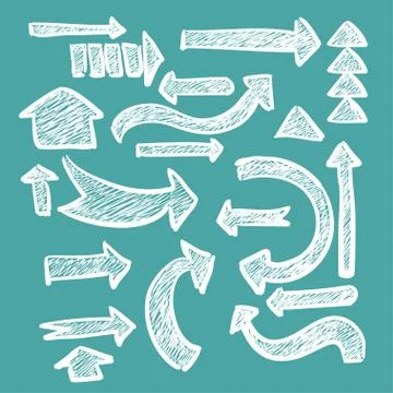 Hand-drawn arrow set in chalk rough grunge banner for web or infographic desi Stock Illustration