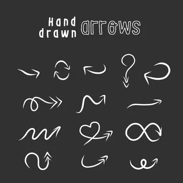 Hand drawn arrow set, collection of pencil sketch symbols, vector illustration Stock Illustration