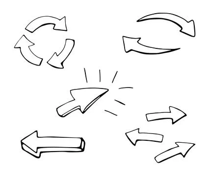 Hand drawn arrow set doodle icons, direction arrows collection sketch illus.. Stock Illustration