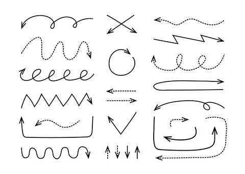 Hand drawn Arrow set with editable stroke. Doodle icons pack. Pointer desig.. Stock Illustration