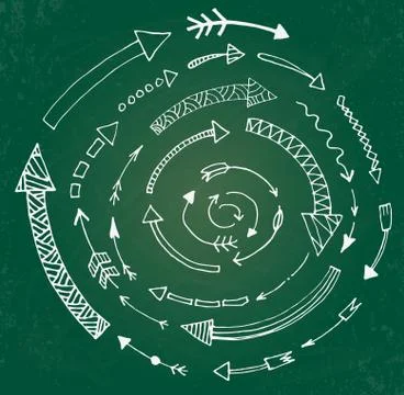 Hand drawn arrow set on green chalk board Ilustración de archivo