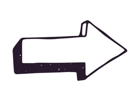 Hand drawn arrow sign pointing right with shadow effect on white background Stock Illustration