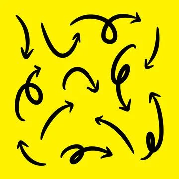 Hand drawn arrow vector icon set. arrow design sketch on yellow background. Stock Illustration