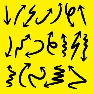 Hand drawn arrow vector icon set. arrow design sketch on yellow background. Stock Illustration