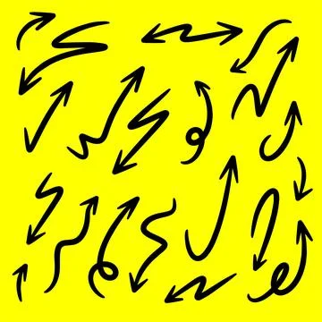 Hand drawn arrow vector icon set. arrow design sketch on yellow background. Stock Illustration