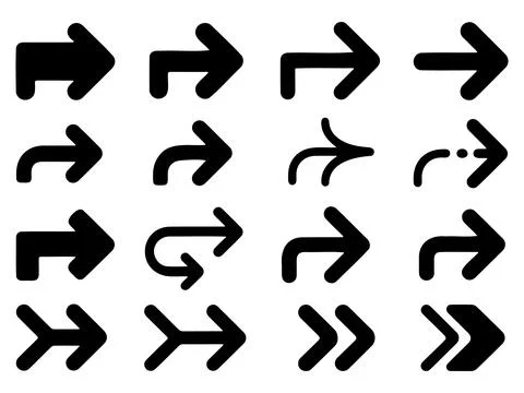 Hand drawn arrow vector icons set, Black arrow icons set Stock Illustration
