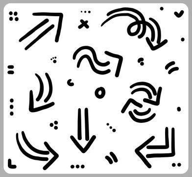 Hand drawn arrows. Abstract Doodle Arrows Thin Line Black Illustrazione stock