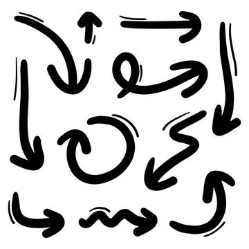 Hand drawn arrows. Abstract Doodle Arrows Thin Line Black イラスト素材