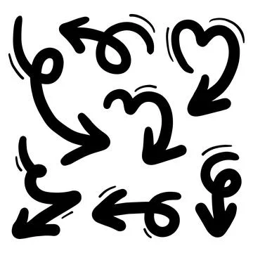 Hand drawn arrows. Abstract Doodle Arrows Thin Line Black 스톡 일러스트