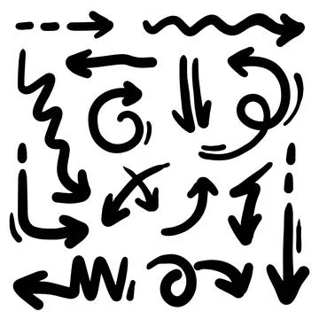 Hand drawn arrows. Abstract Doodle Arrows Thin Line Black\ Stock Illustration