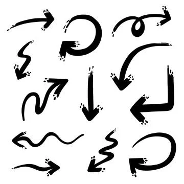 Hand drawn arrows. Abstract Doodle Arrows Thin Line Black Stock Illustration