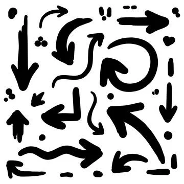 Hand drawn arrows. Abstract Doodle Arrows Thin Line Black Stock Illustration