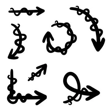 Hand drawn arrows. Abstract Doodle Arrows Thin Line Black Illustrazione stock