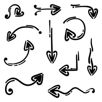 Hand drawn arrows. Abstract Doodle Arrows Thin Line Black Stock Illustration