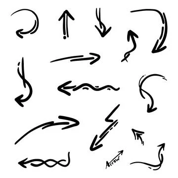 Hand drawn arrows. Abstract Doodle Arrows Thin Line Black 스톡 일러스트