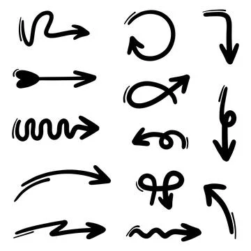 Hand drawn arrows. Abstract Doodle Arrows Thin Line Black Illustrazione stock