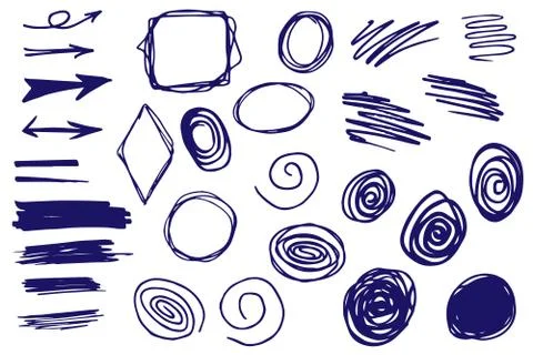 Hand drawn arrows and frames in doodle style Stock Illustration