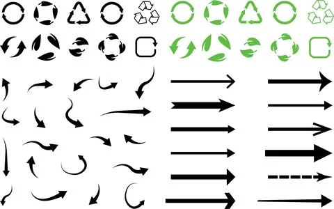 Hand drawn arrows. Big Circular arrows set. Recycle and Ecology Icons. Reus.. Stock Illustration