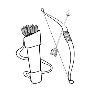 Hand drawn Arrows bow and case-Vector Illustration Illustrazione stock