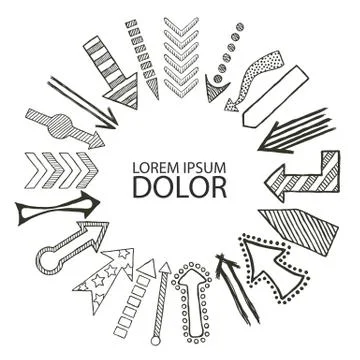 Hand drawn Arrows directed in center Stock Illustration