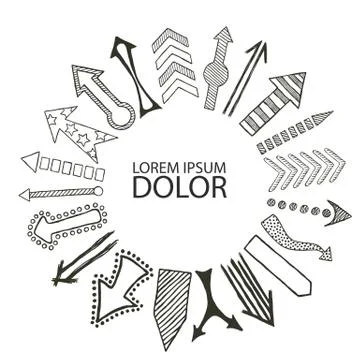 Hand drawn Arrows directed from center Stock Illustration