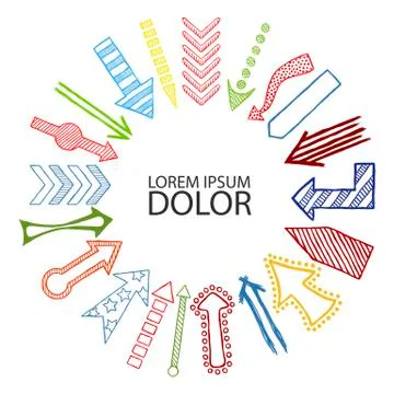 Hand drawn Arrows directed in center Stock Illustration