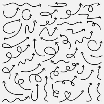 Hand Drawn Arrows Doodle Vector Set. Stock Illustration
