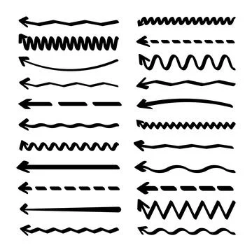 Hand drawn arrows, highlighter lines. Marker stroke, brush pen drawn underline Illustrazione stock