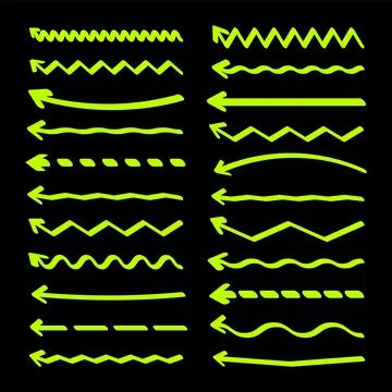 Hand drawn arrows, highlighter lines. Marker stroke, brush pen drawn underline Illustrazione stock
