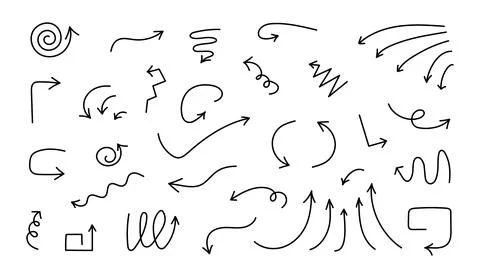 Hand drawn arrows icons set with editable stoke. Handwritten freehand diffe.. Stock Illustration