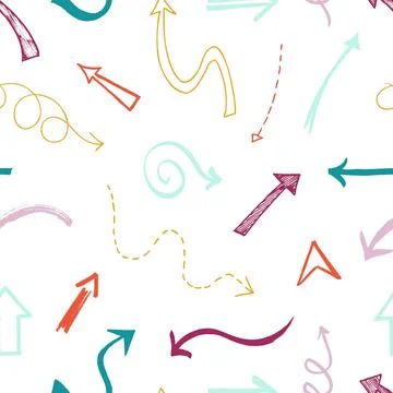 Hand drawn arrows pattern. Seamless texture with doodle arrow, sketch direction Stock Illustration
