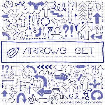 Hand drawn arrows, question marks with pen scribble effect Stock Illustration