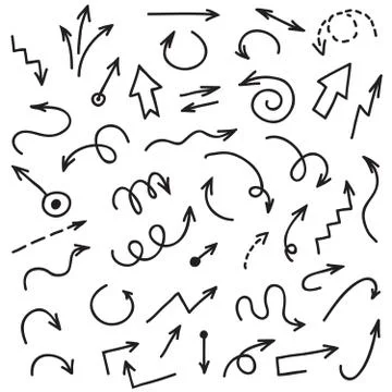 Hand drawn arrows. Scribble arrow, sketchy ink arrowheads vector set Stockillustratie