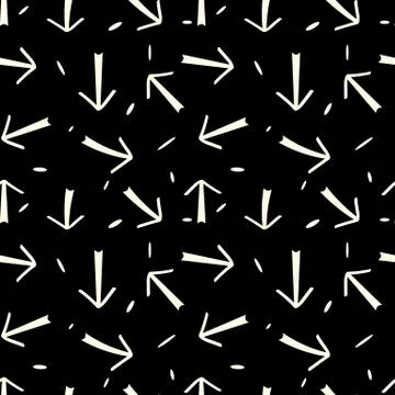 Hand drawn arrows seamless pattern on black background. Creative abstract bac Stock Illustration
