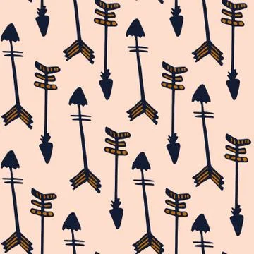 Hand drawn arrows seamless pattern. Doodle style. Tribal wallpaper. イラスト素材