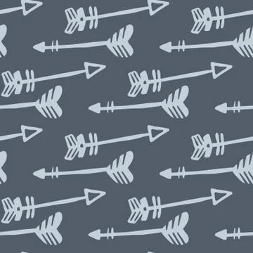 Hand drawn arrows seamless pattern on gray background. Tribal wallpaper. Dood 스톡 일러스트