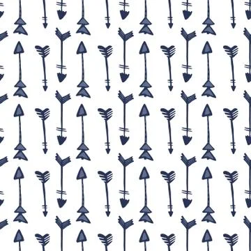 Hand drawn arrows seamless pattern isolated on white background. Tribal endle Stock Illustration