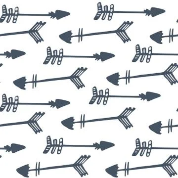 Hand drawn arrows seamless pattern isolated on white background. Tribal endle 스톡 일러스트
