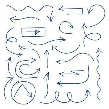 Hand drawn arrows set - ballpoint pen sketched arrows Stock Illustration