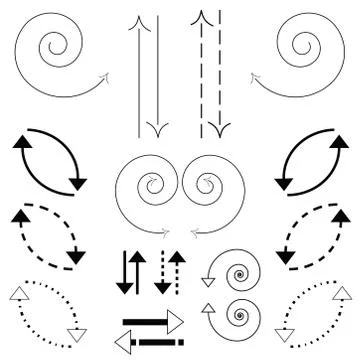 Hand drawn arrows - set of black arrows vector in different shapes Stock Illustration