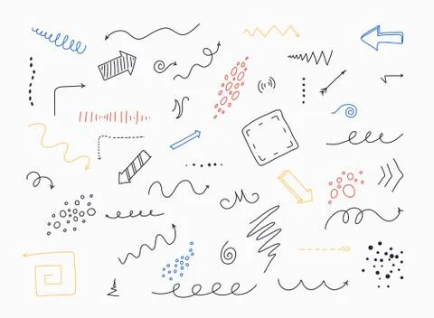 Hand drawn arrows set isolated on white background. Stock Illustration