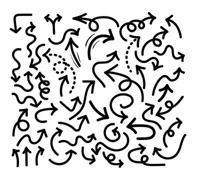 Hand drawn arrows set. Line arrow hand drawn shape stroke element vector set. Stock-Illustration