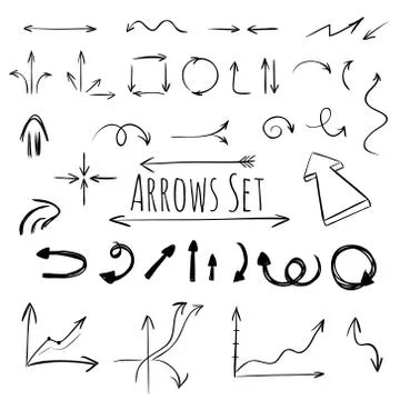 Hand drawn arrows set, vector Stock Illustration
