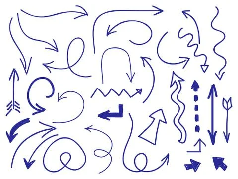 Hand drawn arrows set on white background Stock Illustration