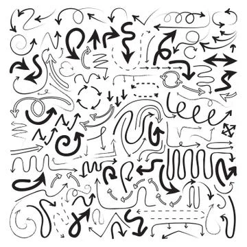 Hand-drawn arrows set on white background Stockillustratie