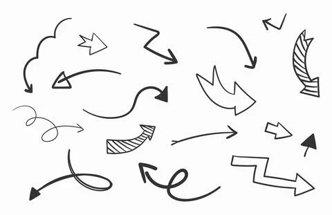 Hand drawn arrows set on white background Stock Illustration
