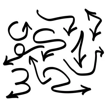 Hand drawn arrows set on a white background. Vector art. Illustrazione stock
